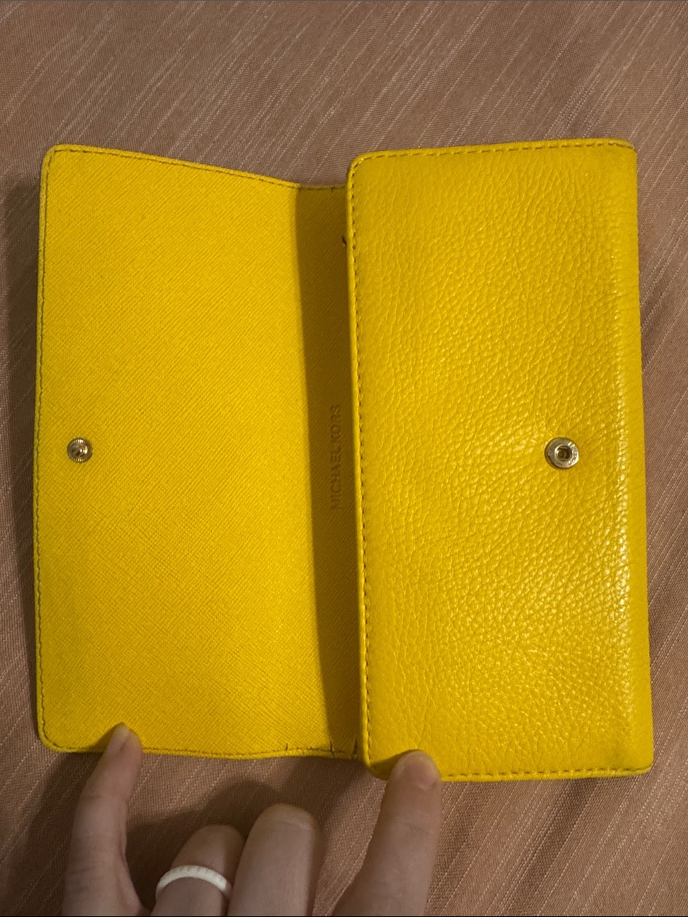 Michael Kors Blue and Yellow Pebbled Leather Flap Wallet with Gold Logo - Picture 5 of 17